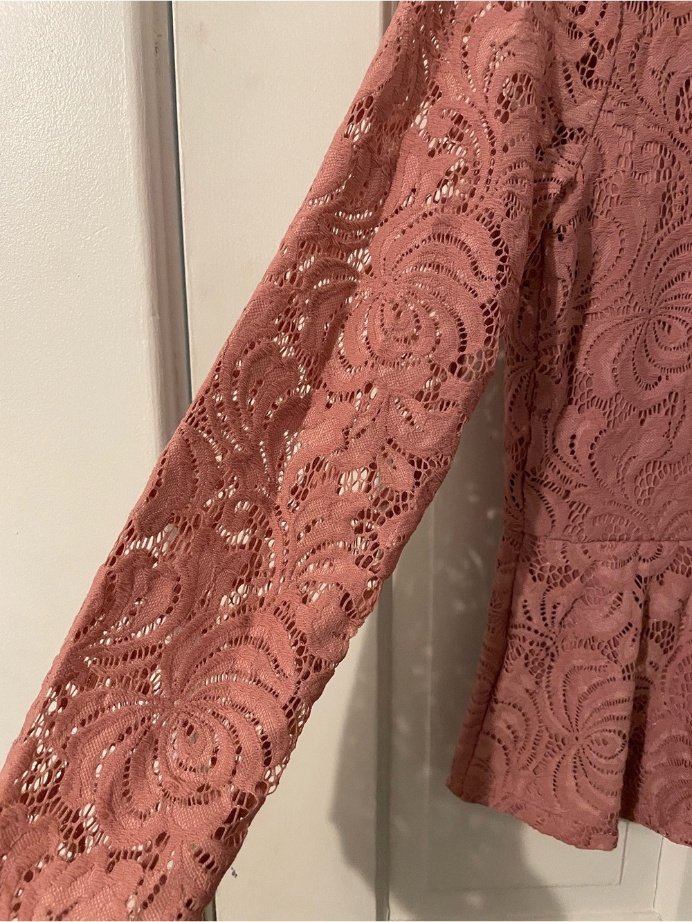 Thalia Sodi Mauve Lace Peplum Wrap Long Sleeve Top. Size M - #25 - Picture 4 of 5
